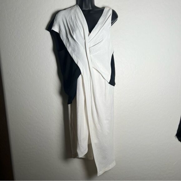 NWT Helmut Lang Sugar Silk Crepe Asymmetrical Black White Sleeveless Dress 10 - Picture 7 of 16